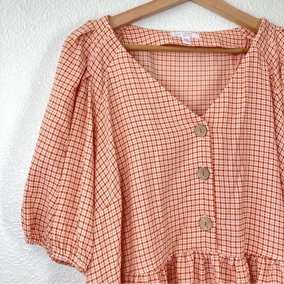 Lauren Conrad V Neck Cropped Ruffled Blouse XXL Orange Button Down Peplum Flowy - Picture 7 of 16